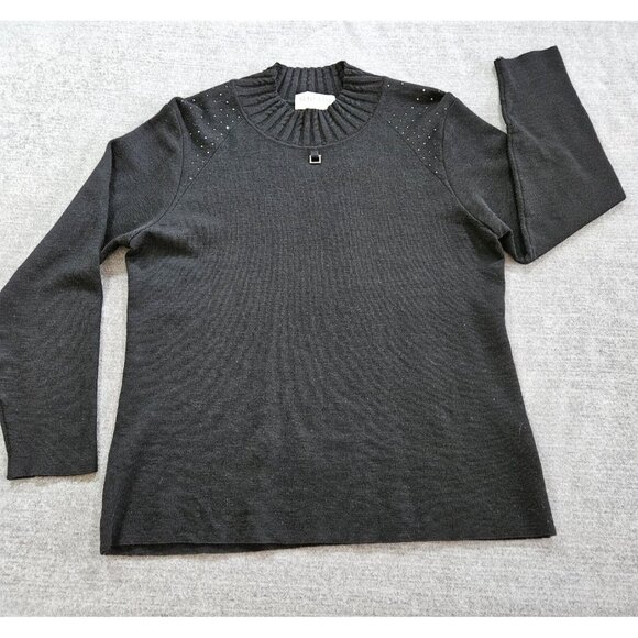 Vtg Wool Sweater Women L Black Italy LS Fairy Grunge Mobwife Rhinestones FLAW - Picture 7 of 12